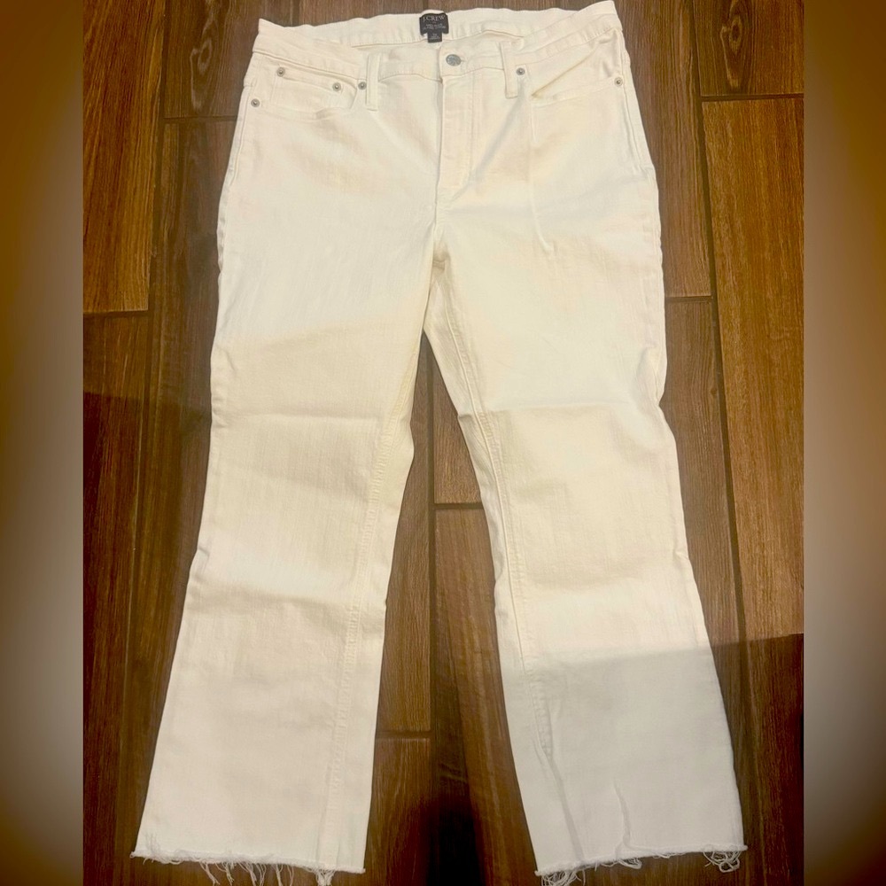 J. Crew Factory Mid Rise Flare Crop Jeans - White - Size 32/14 - Picture 1 of 4